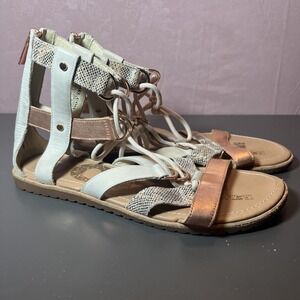 Sorel ELLA Size 9 Leather Zip Lace Up Gladiator Sandals Open Toe Shoe Flats